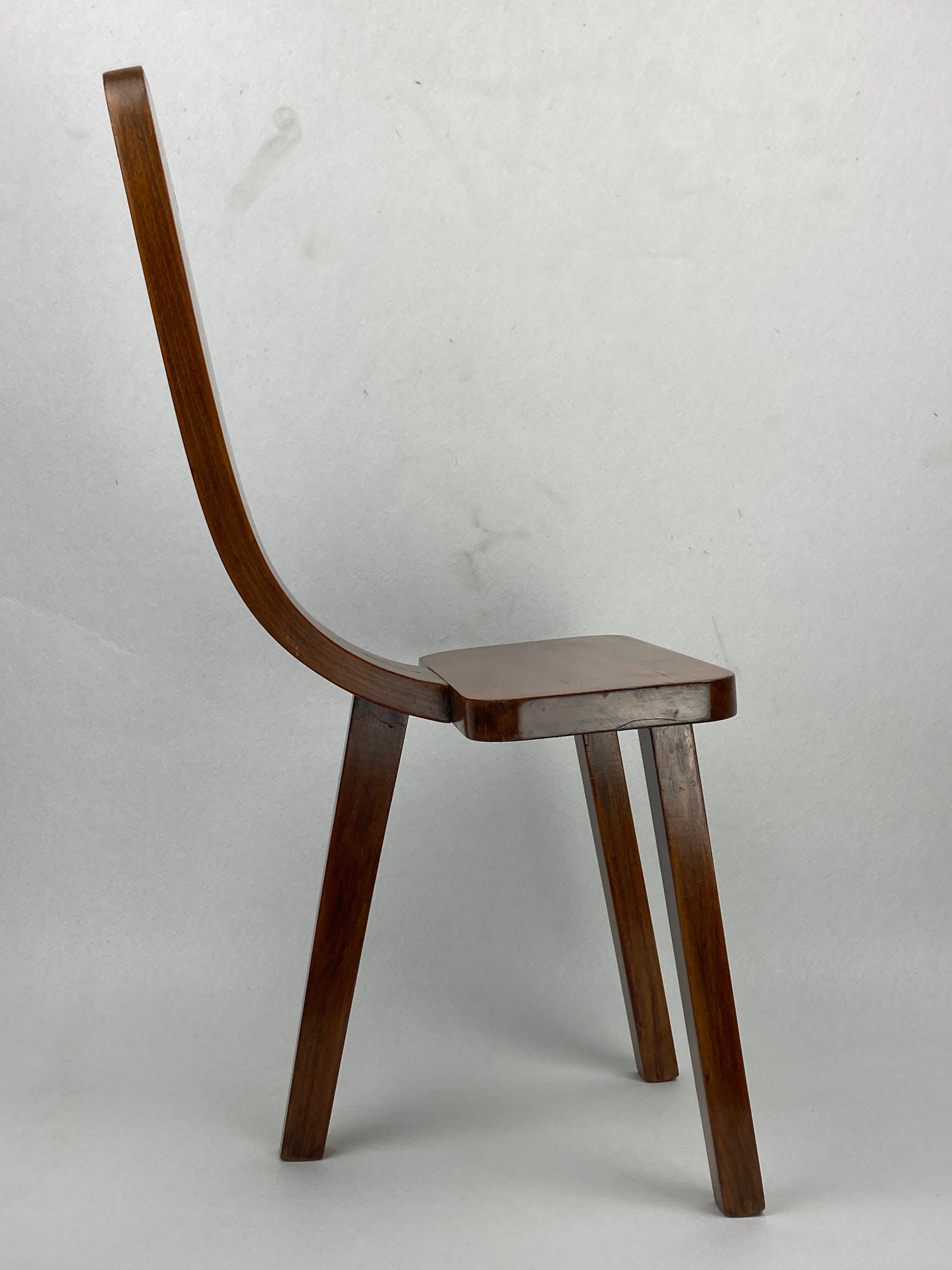 Brutalist low tripod milking stool or side chair Spain ca 1950s
