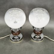 Pair of 1960s Italian Murano Glass, Chrome and Wood Table Lamps
