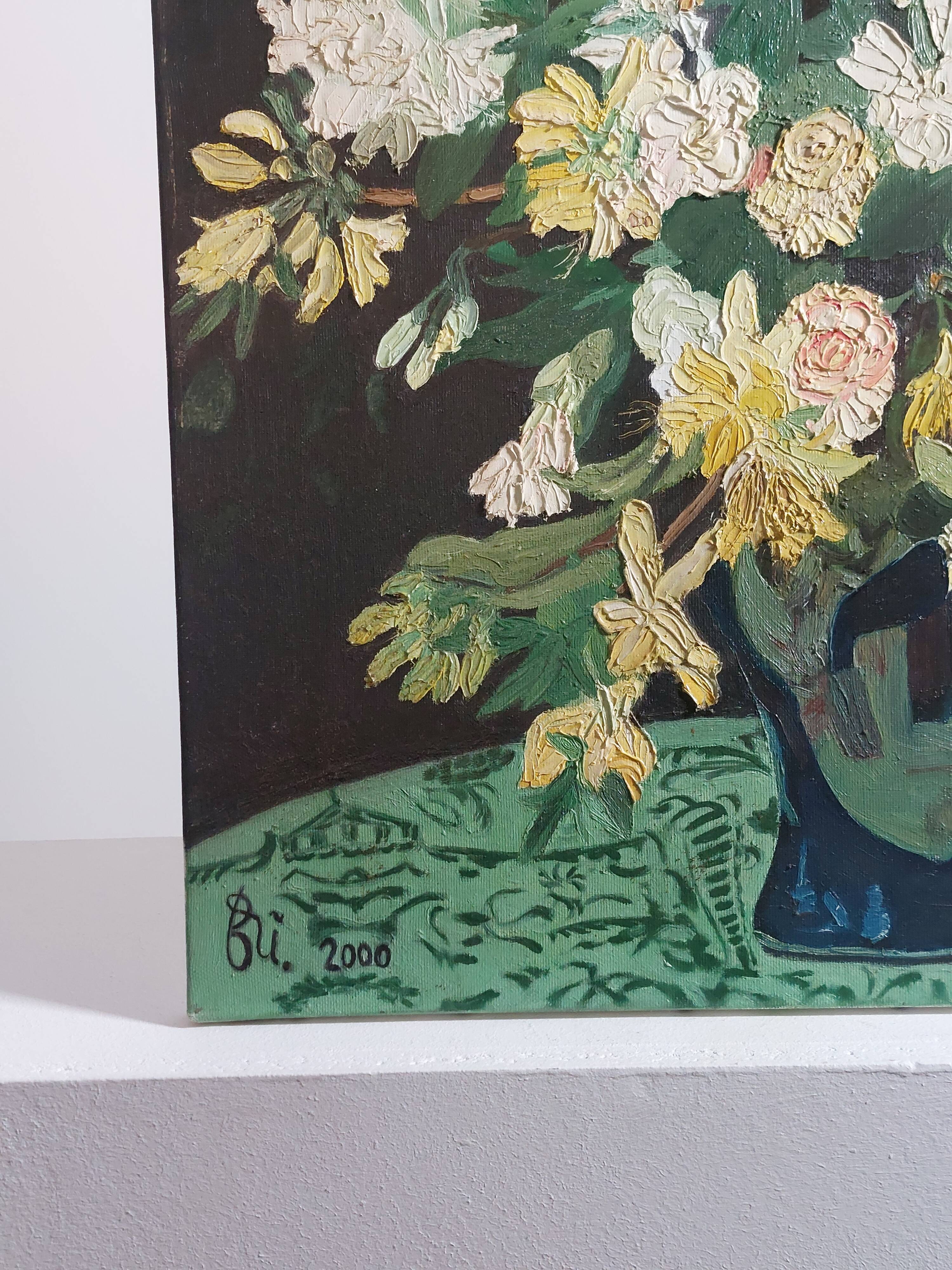 Peinture à l'huile, pastel vintage "bouquet de fleurs"
