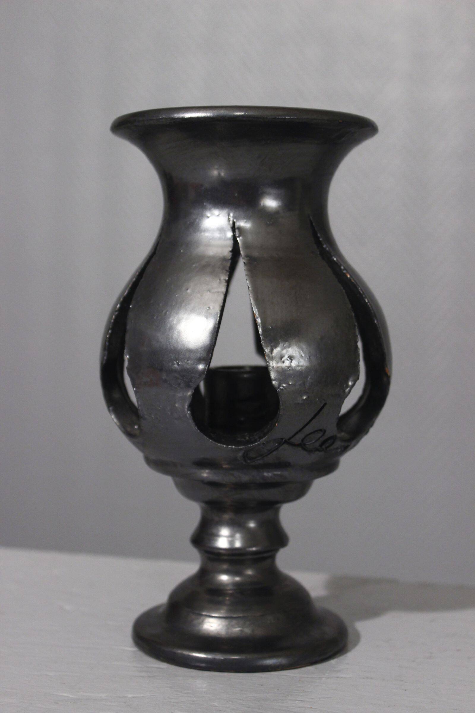 Jean Marais in Vallauris Black glazed candle holder 1970s