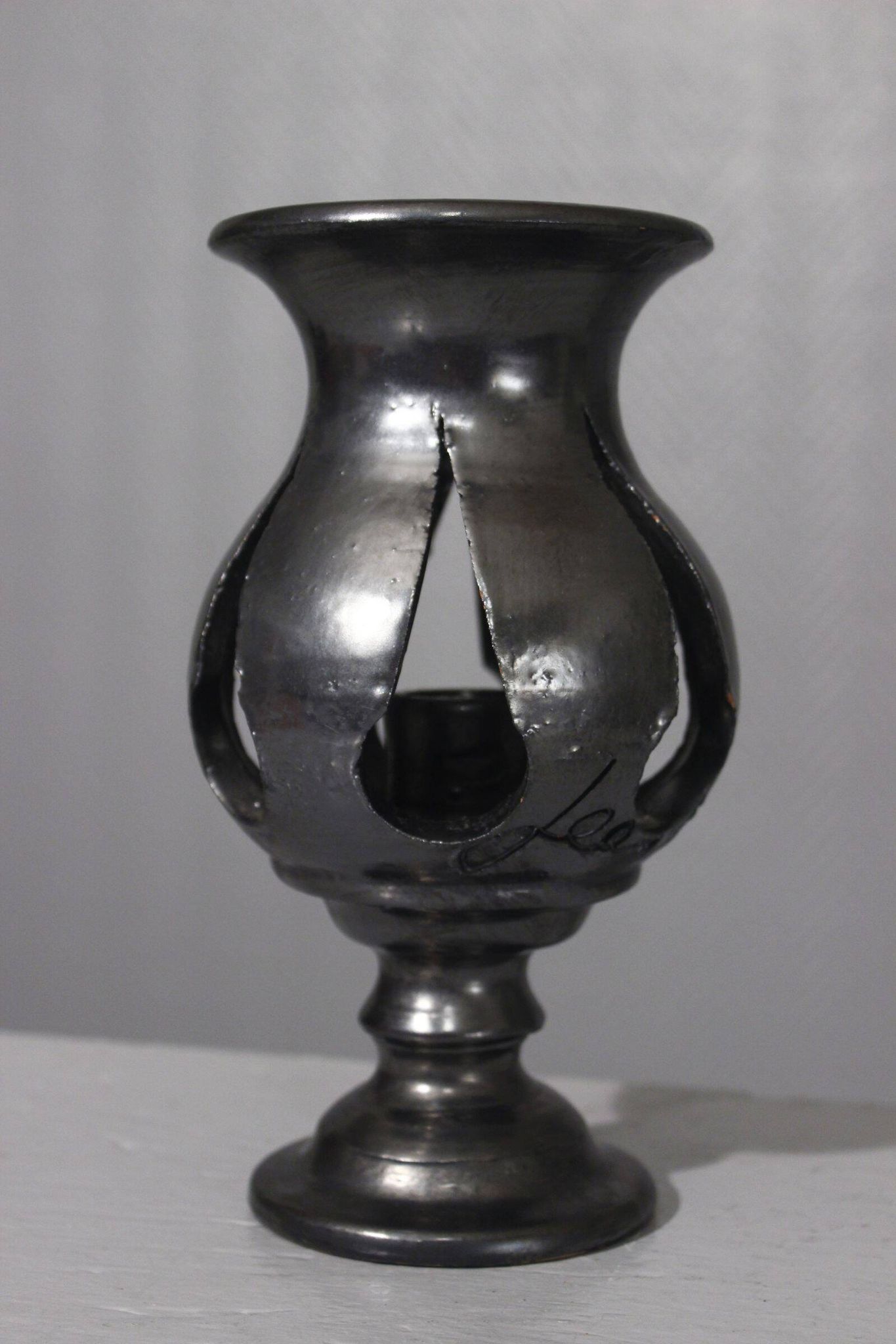 Jean Marais in Vallauris Black glazed candle holder 1970s