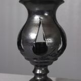 Jean Marais in Vallauris Black glazed candle holder 1970s