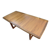 Table extensible en teck, piètement luge traîneau, style vintage