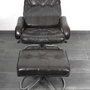 Unico 1970s Dark Brown Leather Lounge Chair and Ottoman Set of 2