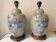 Pair of celadon crackle ceramic lamp bases decorated with flowers.