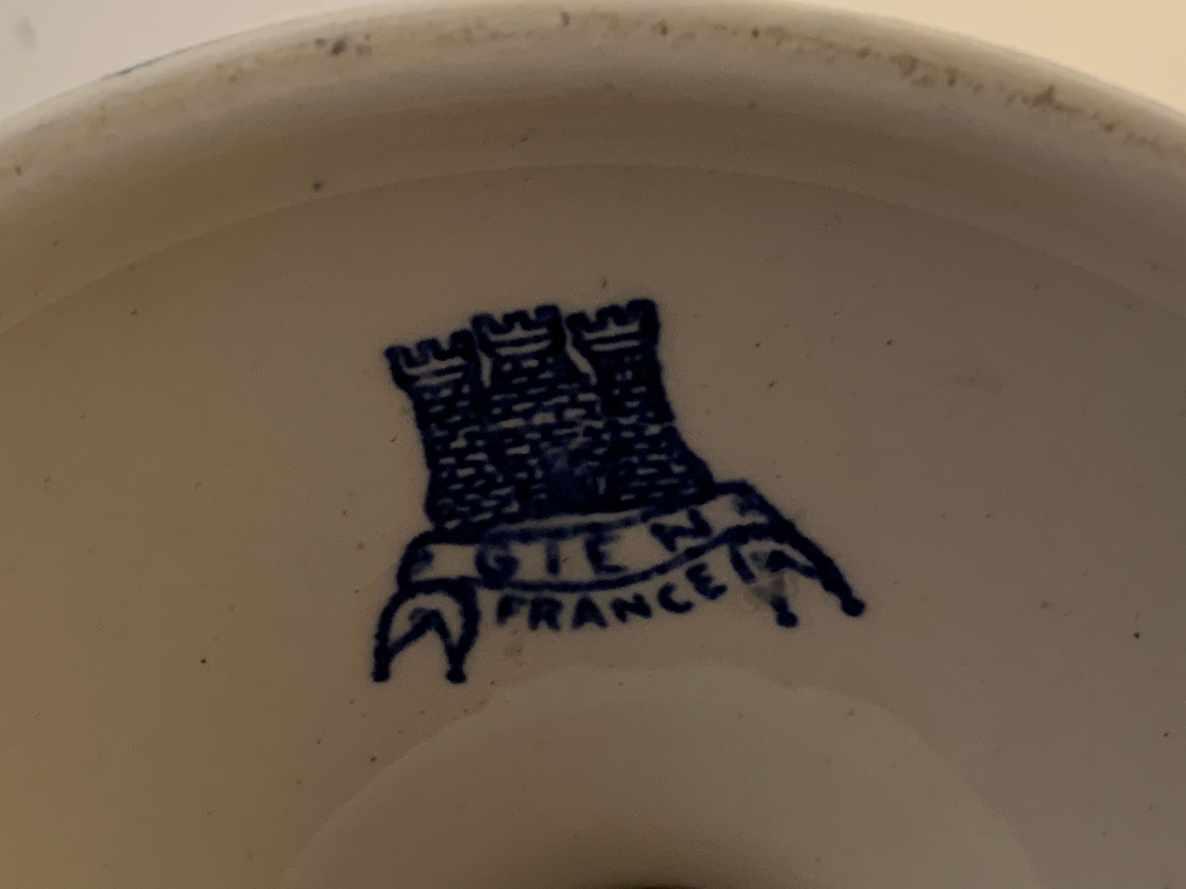 Pair of old candlesticks in blue and white earthenware Gien 1950