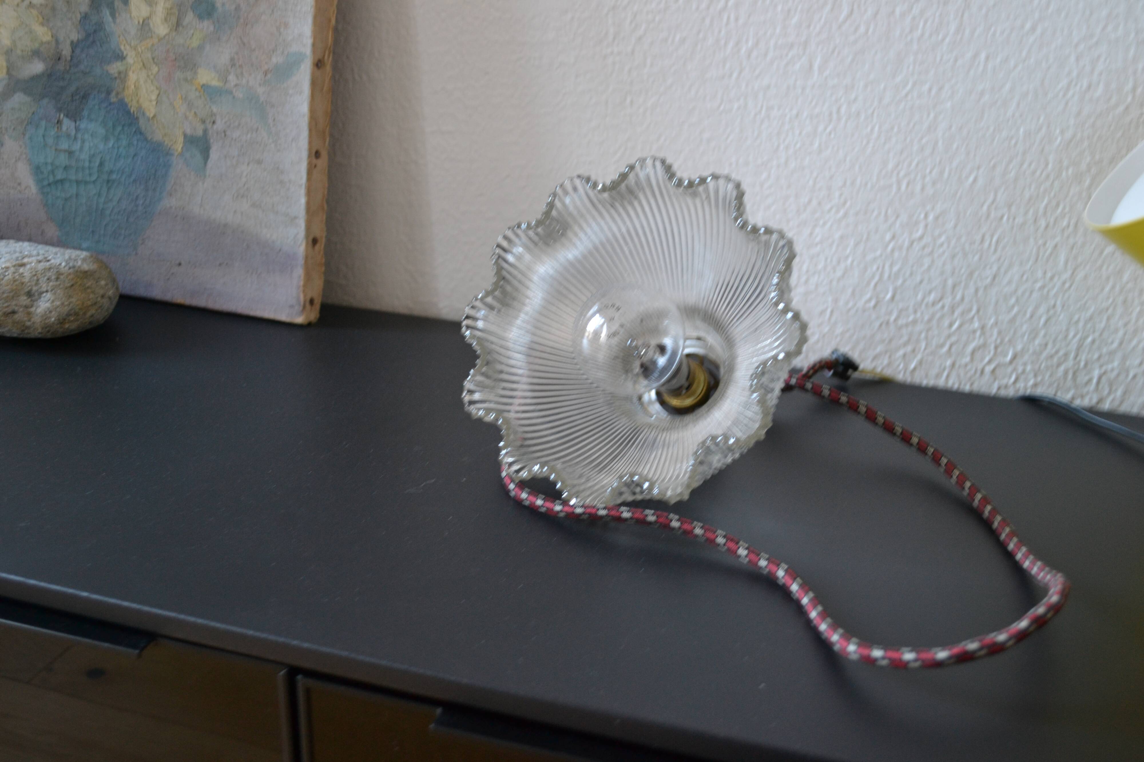 Prismatic glass Holophane pendant light circa 1950