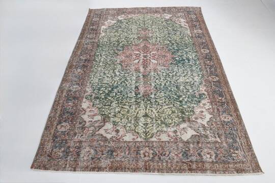 6x8 Vintage Green & Red Oriental Persian Rug, 172x252Cm