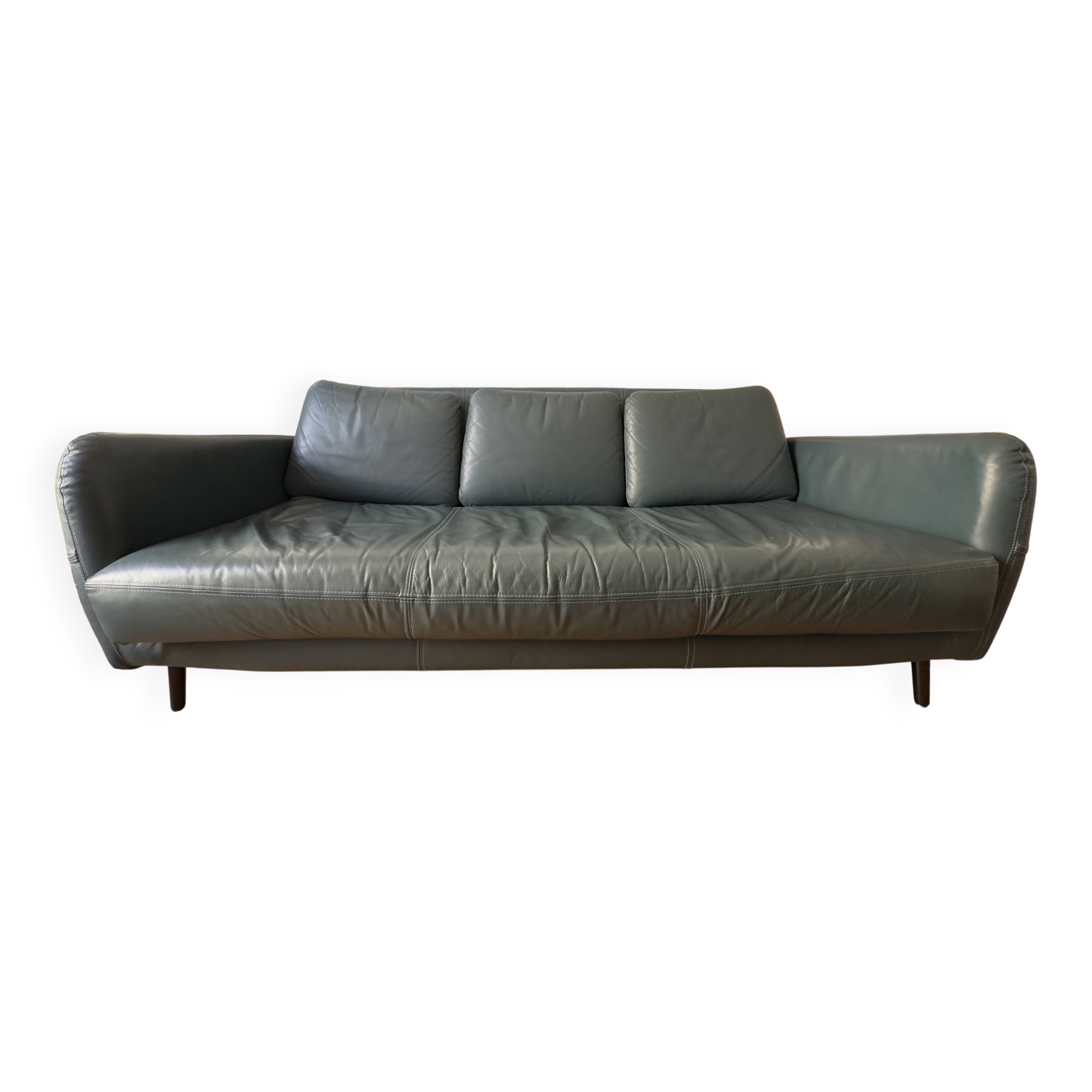 Green leather three-seater sofa Habitat