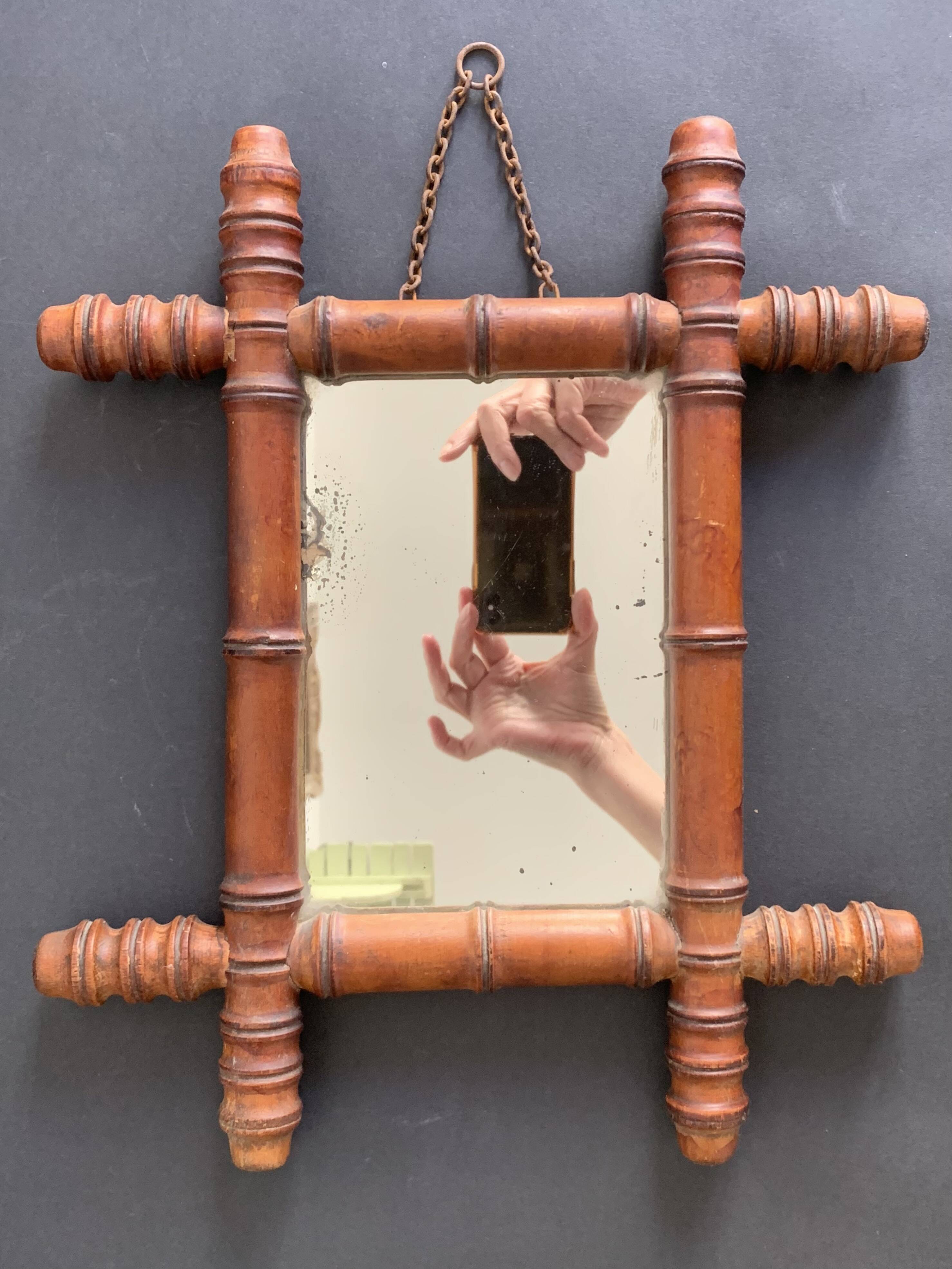 Late 19th century bamboo-style turned wooden mirror