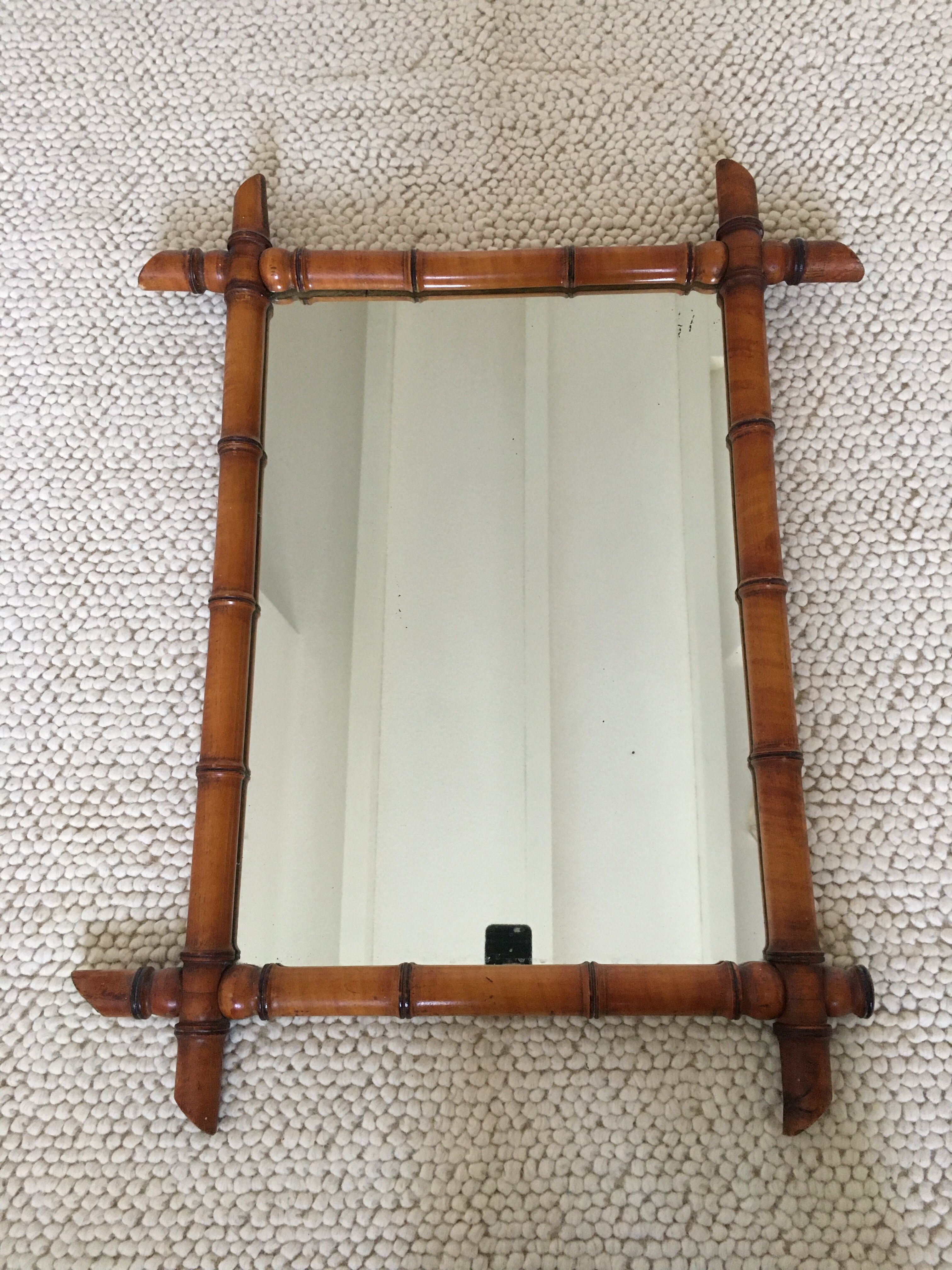 Bamboo-style wooden mirror 64x80cm
