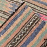 6x8 Green & Blue Striped Handmade Kilim Rug, 174x256Cm