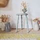 Antique tripod stool, solid wood, blue.