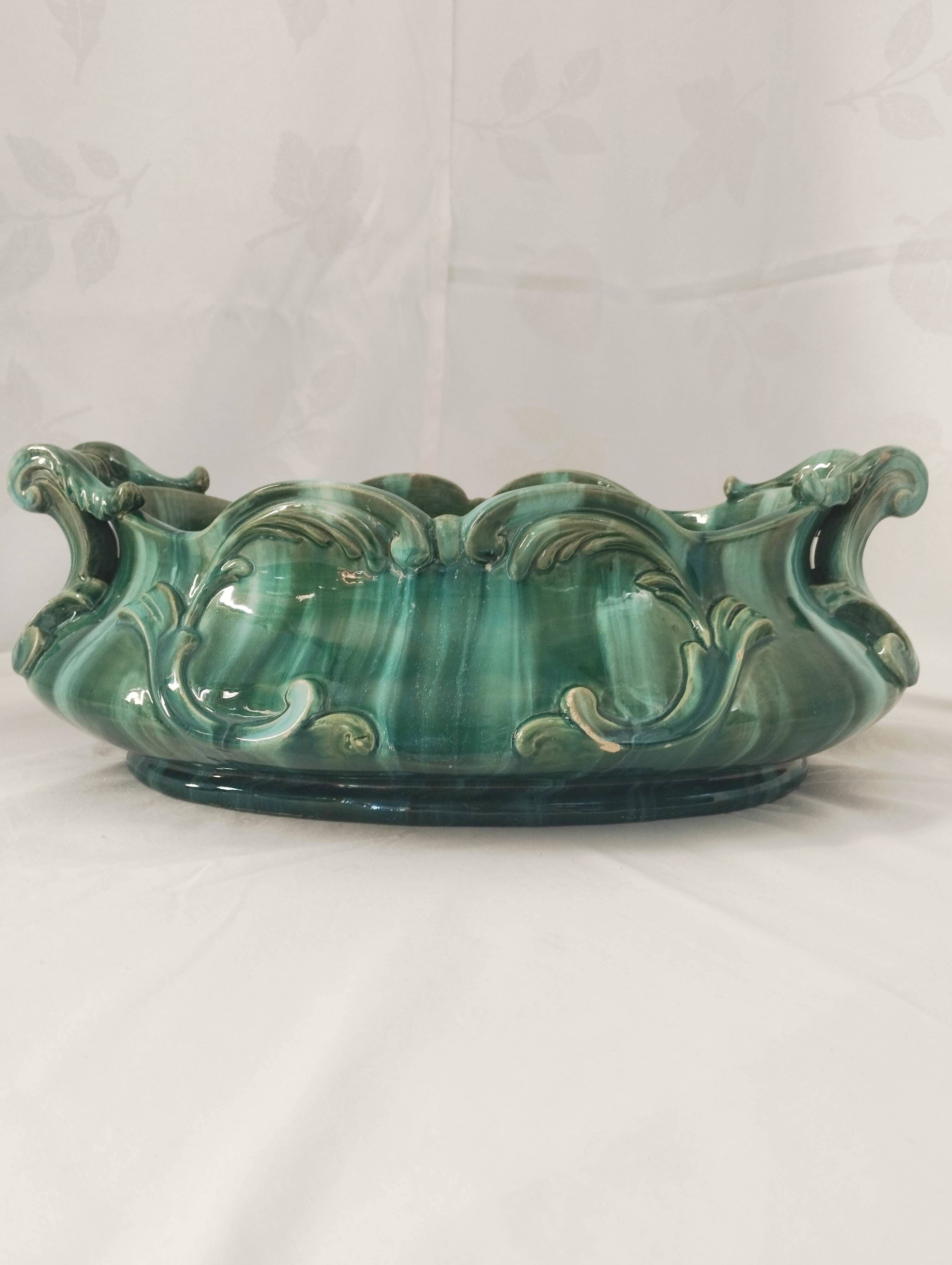 Large turquoise earthenware planter in Art Nouveau style - Jérôme Massier
