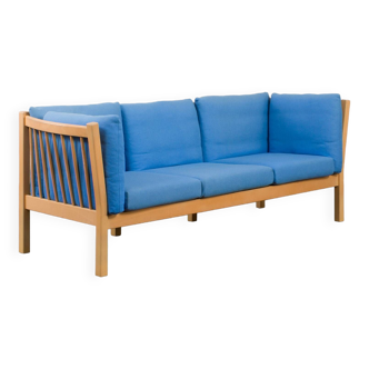 Danish mid century deep blue three seater sofa attr. to Stouby, 1980s.