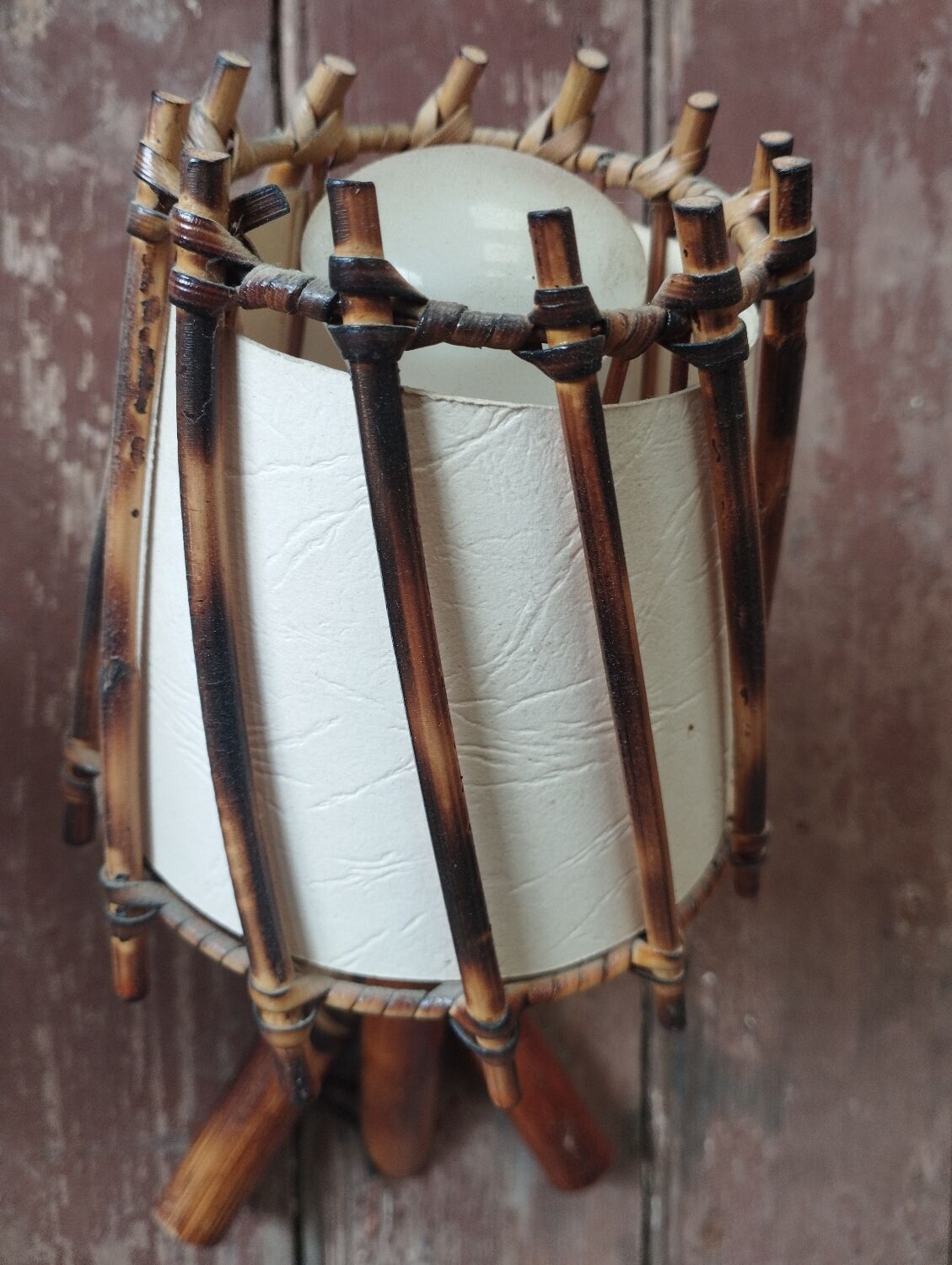 Pair of vintage rattan and bamboo wall lights