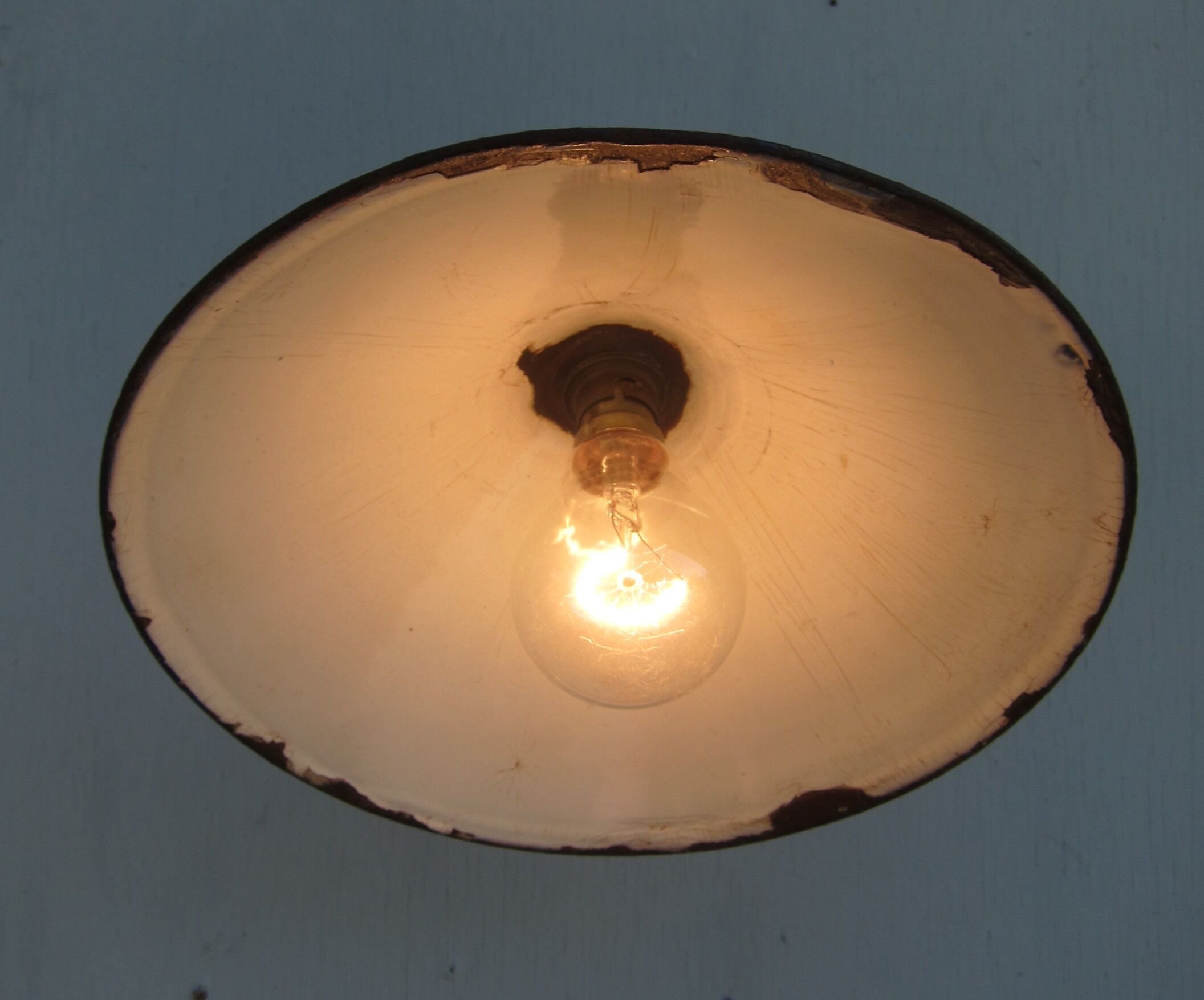 Wall lamp royal blue enamelled metal conical umbrella