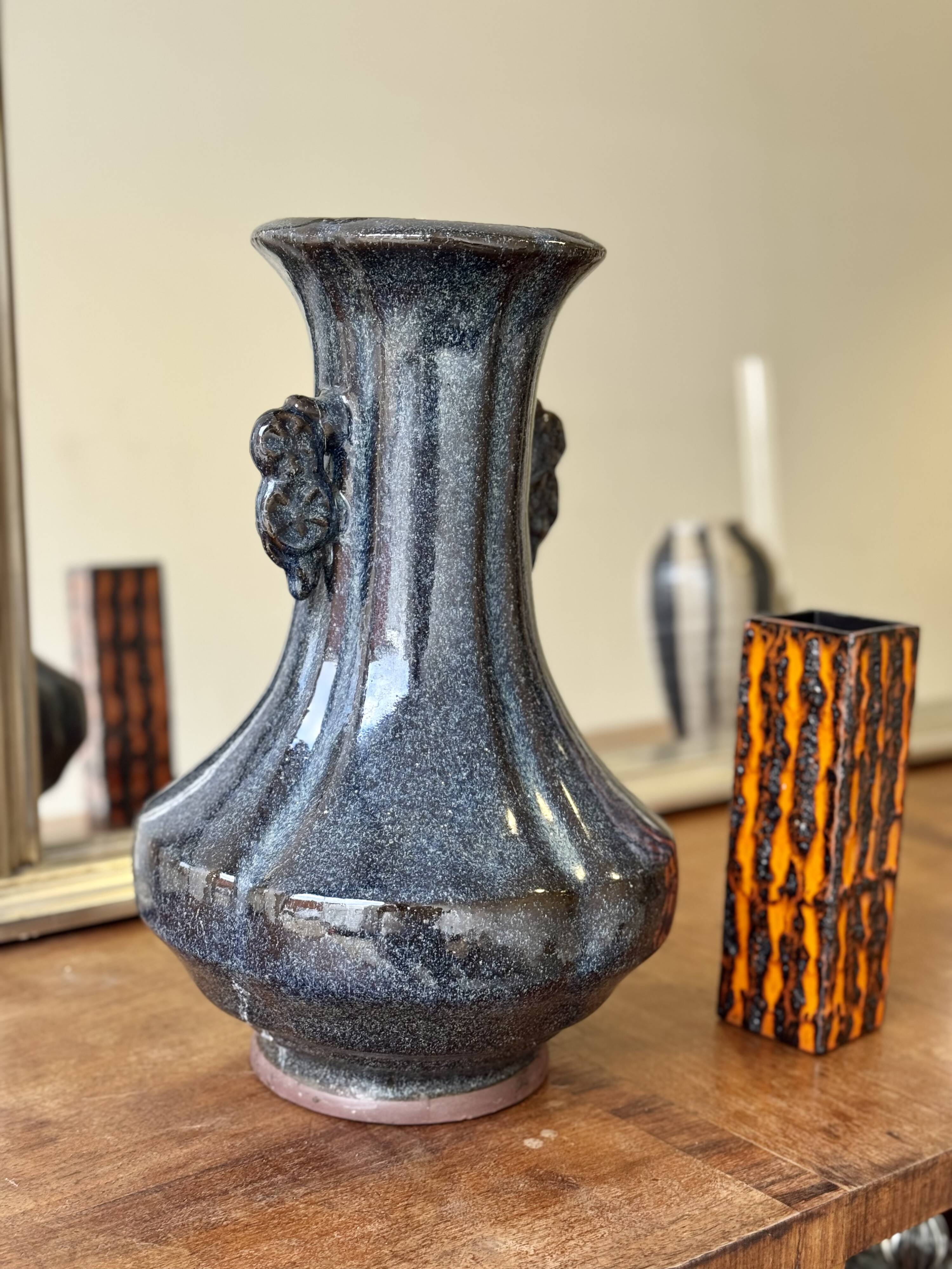 Chinese Studio Pottery Vase with Flambe Glaze