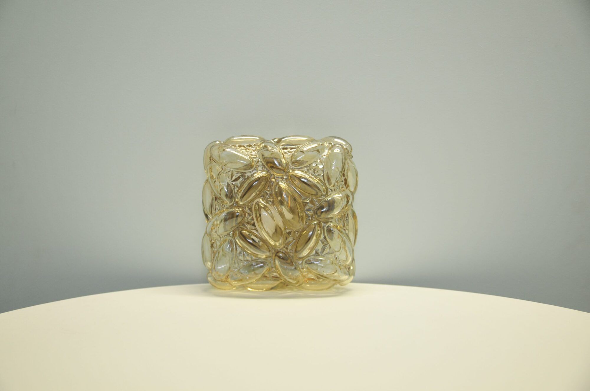 Vintage amber glass ceiling lamp screen by Helena Tynell for Glashütte Limburg 1960