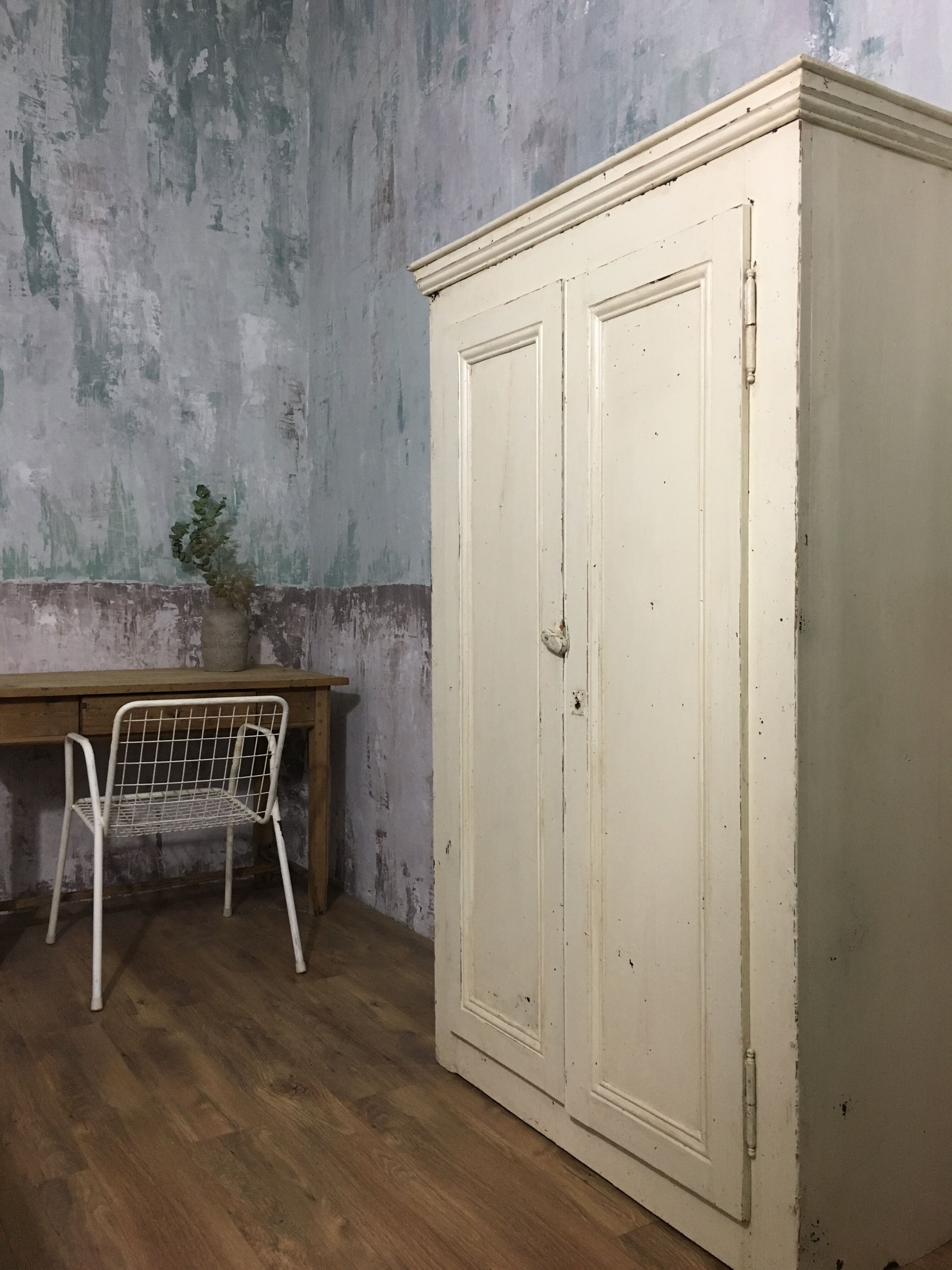 Old wardrobe, aged white patina