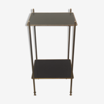Gold metal harness with two black colored glass trays