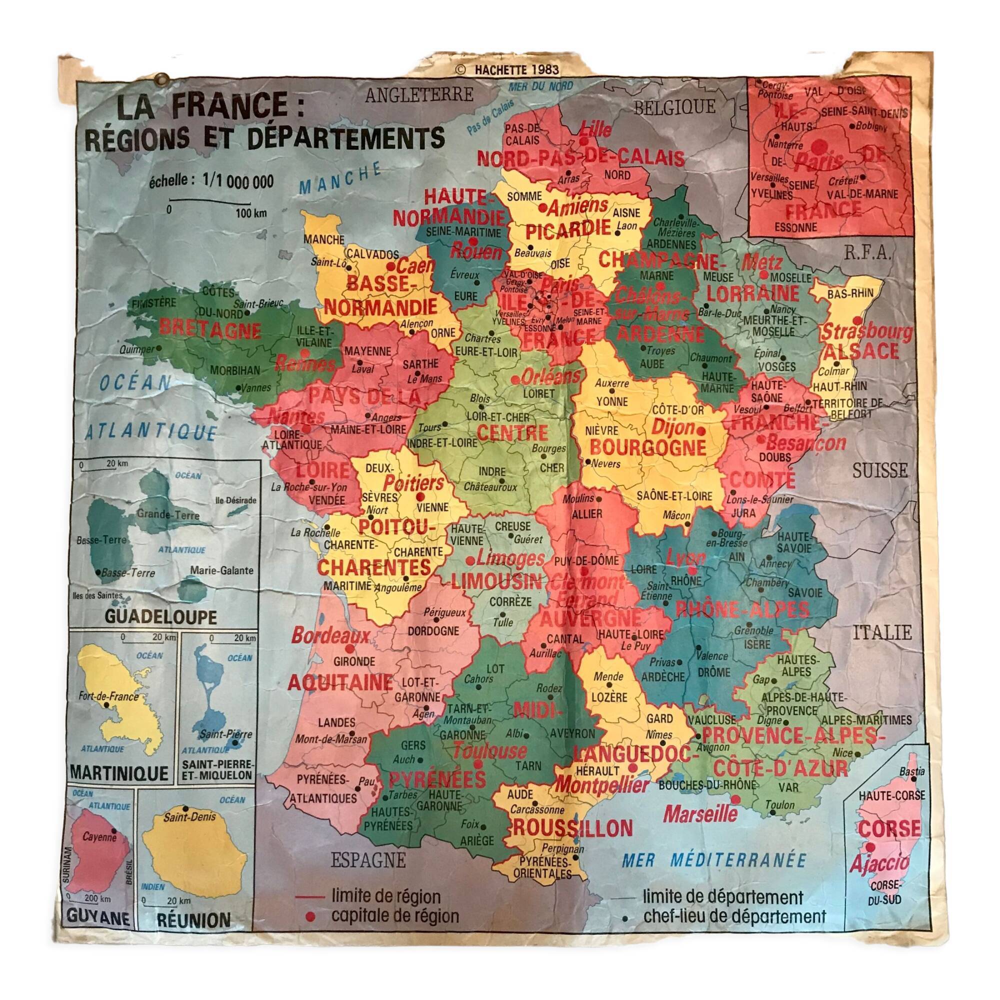 School map of france agriculture & livestock and administrative france 50s-60s