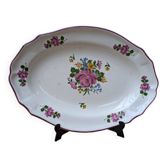 Oval serving dish with flower bouquet decoration Saint Amand Vieux Strasbourg
