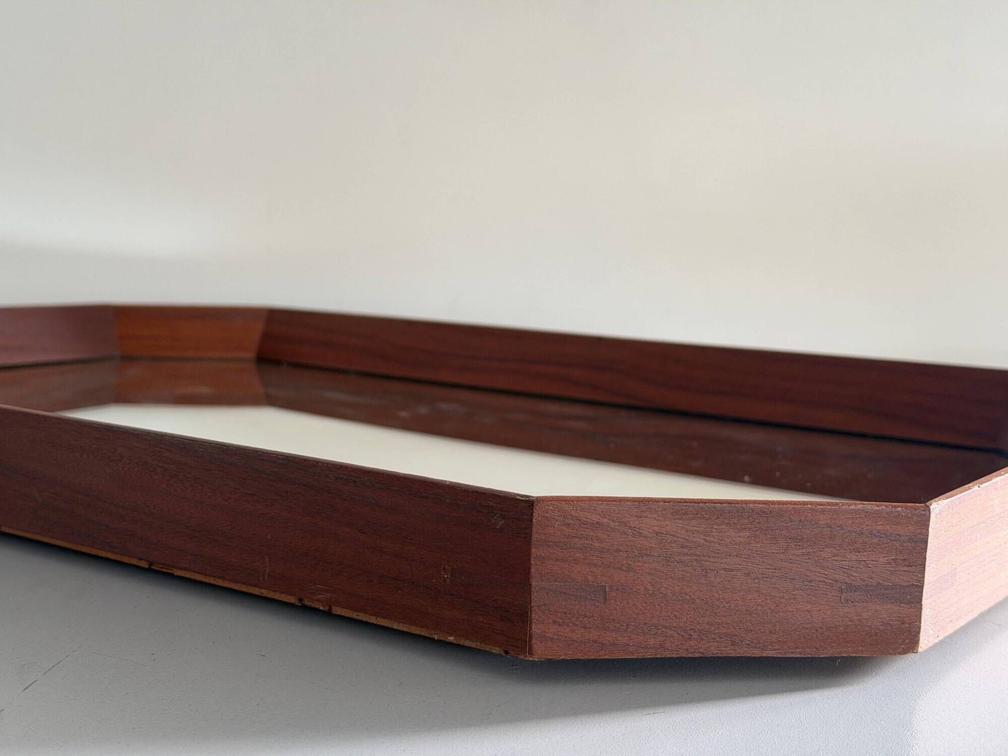 Mid-century rectangular wall mirror in teak, 1960, Italy