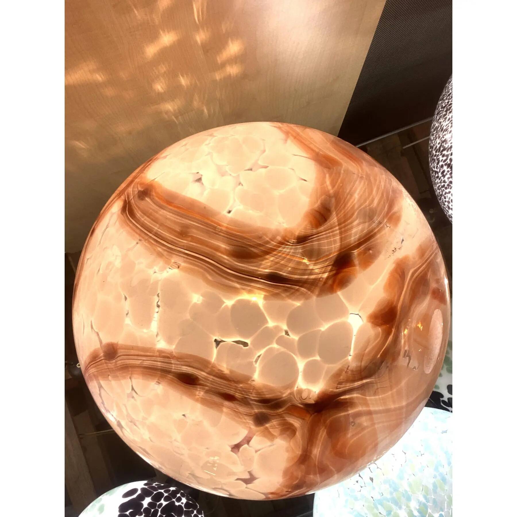 Contemporary Milky-White Spot With Brown Sphere Pendant in Murano Glass