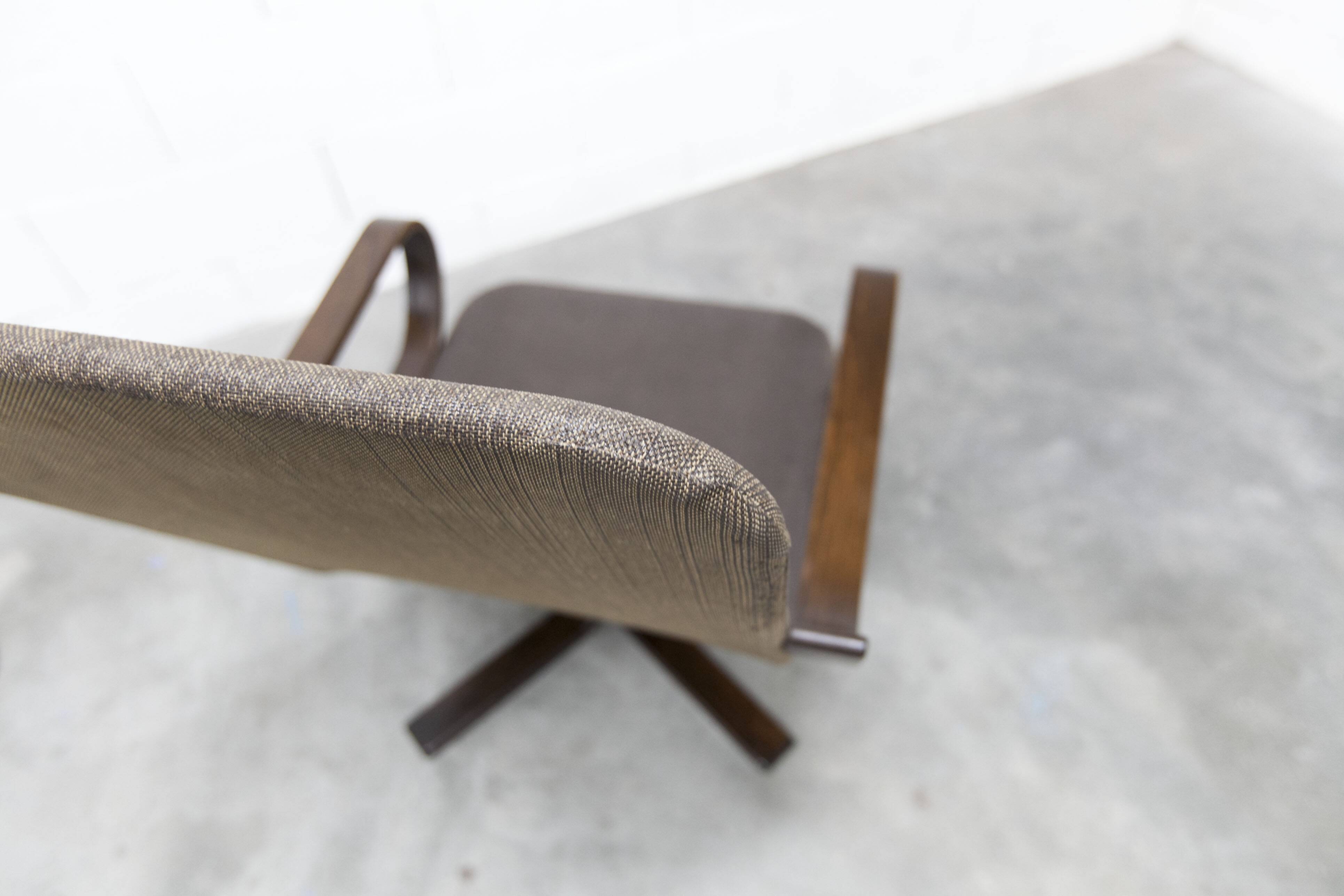 Scandinavian armchair 1970 curved laminated wood leather seat