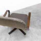 Fauteuil scandinave 1970 bois laminé courbé assise Cuir