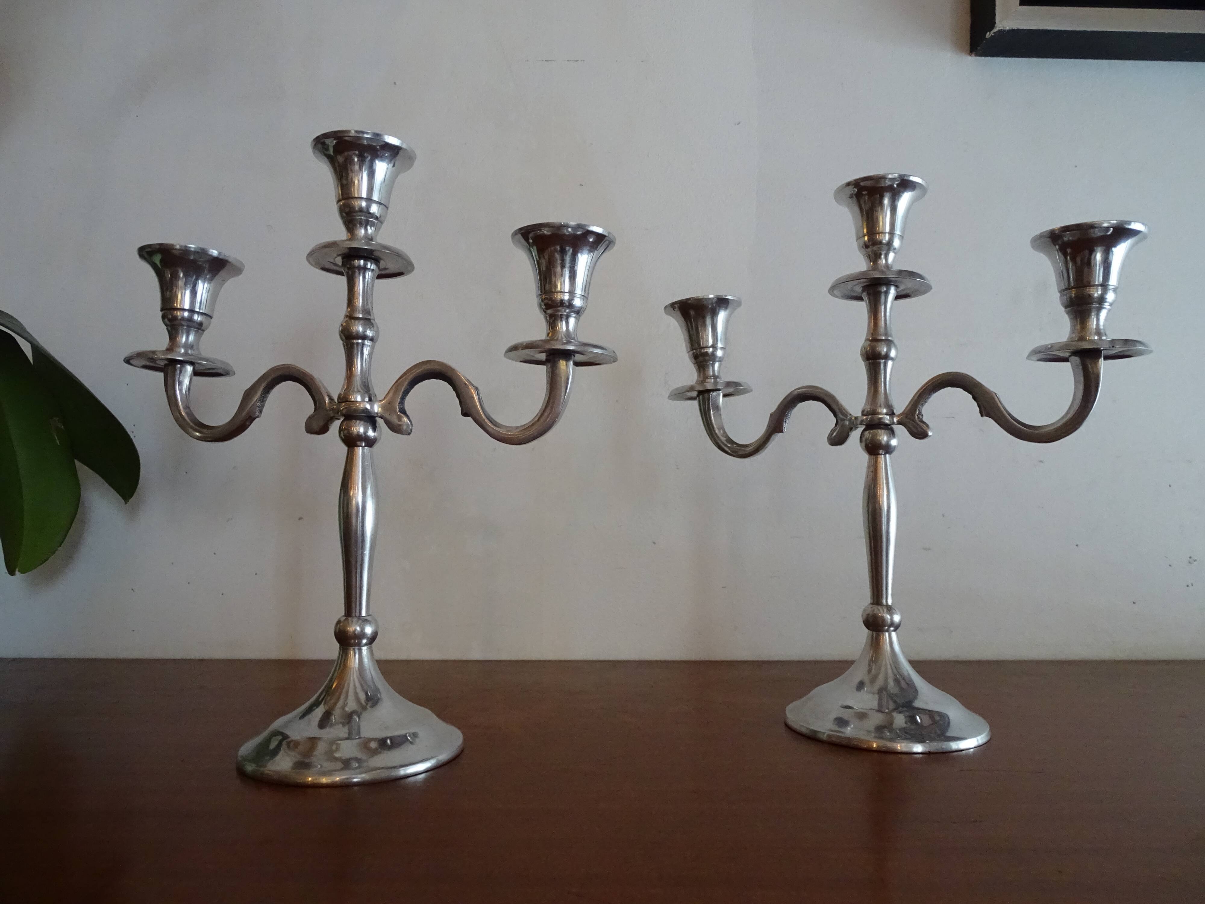 Pair of silver chandeliers alu vintage 3 burners