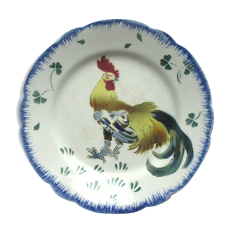 Assiette plate polychrome art nouveau signée Lunéville, modèle LES COQS