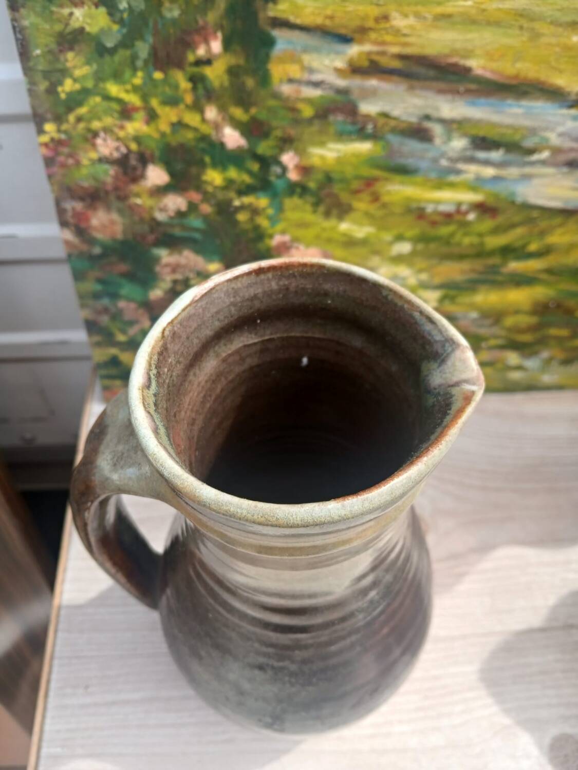 Large vintage glazed stoneware pitcher signed JMB 1978 – Ceramics
