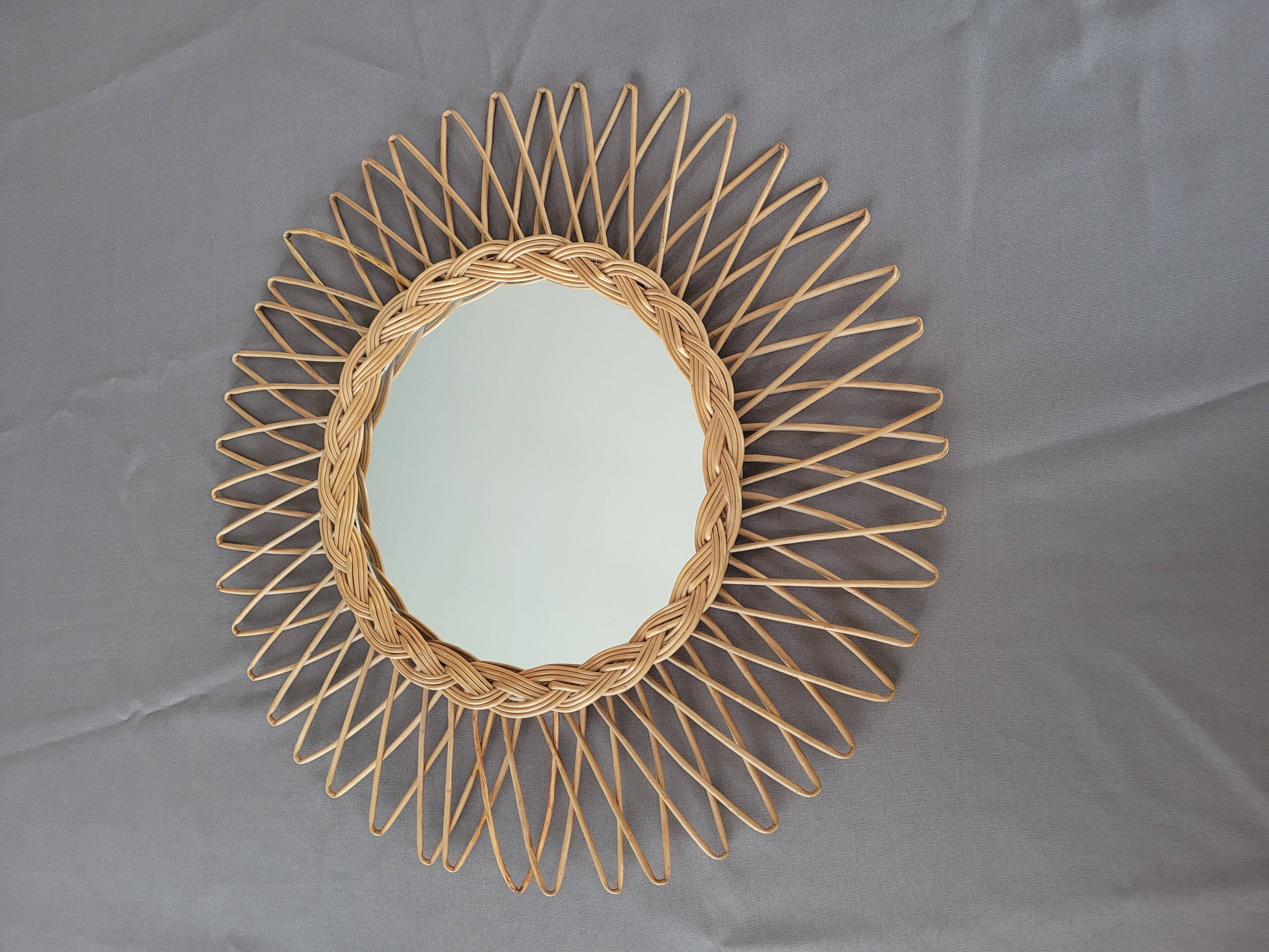 Rattan and wicker mirror from the 1970s 50cm