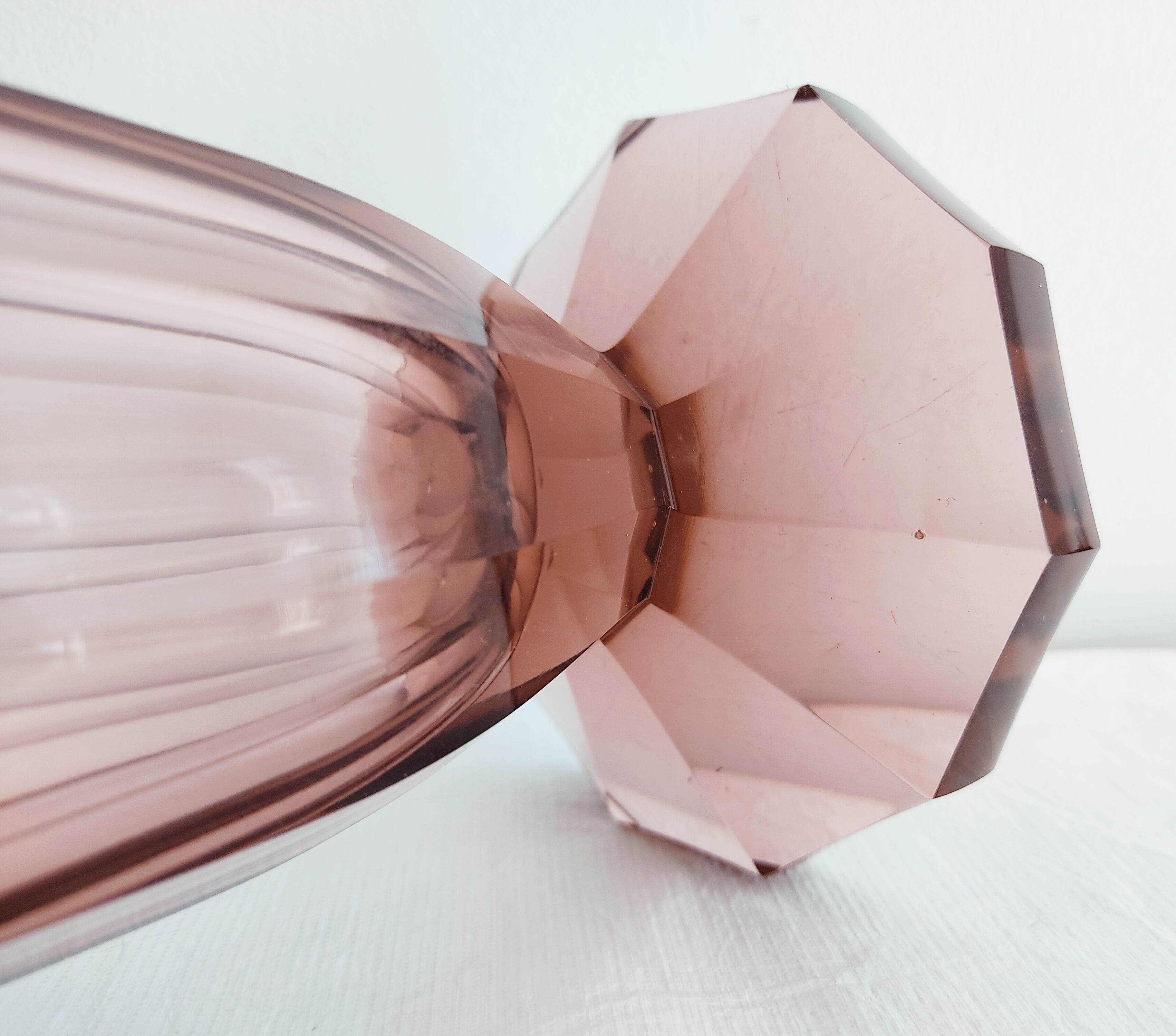 Pair of dark pink crystal vase art deco