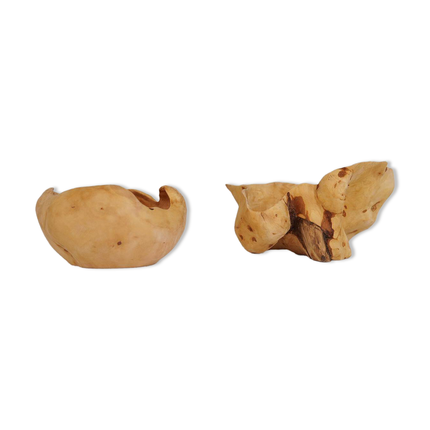 Scandinavian Modern Set of 2 Organic Bowls in Swedish Burl Wood, circa 1990s