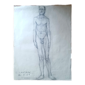 Charcoal drawing by Colette Landrac Naked man