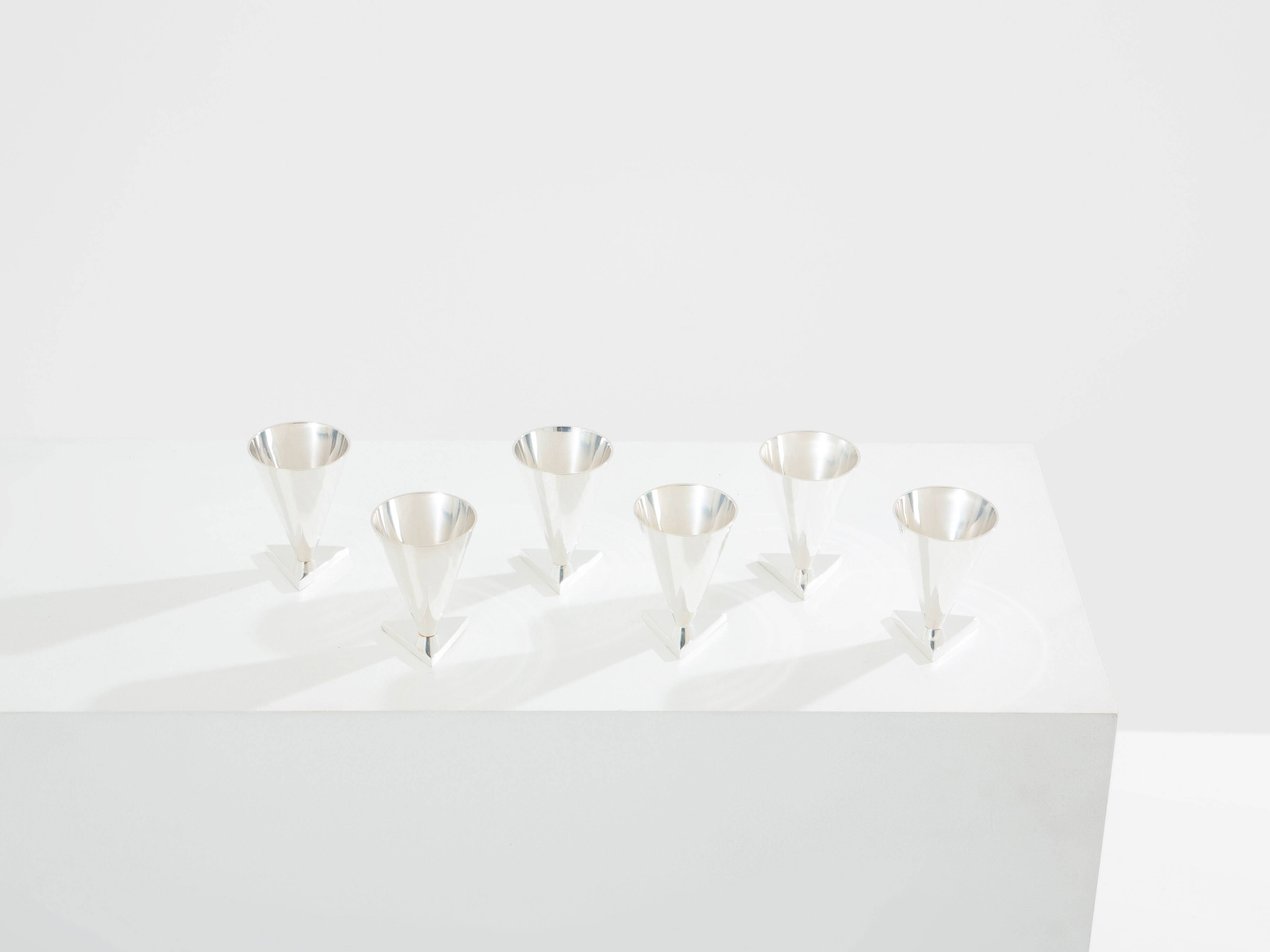 Set of 6 Art Deco silver-plated metal cups by La Maison Desny 1928