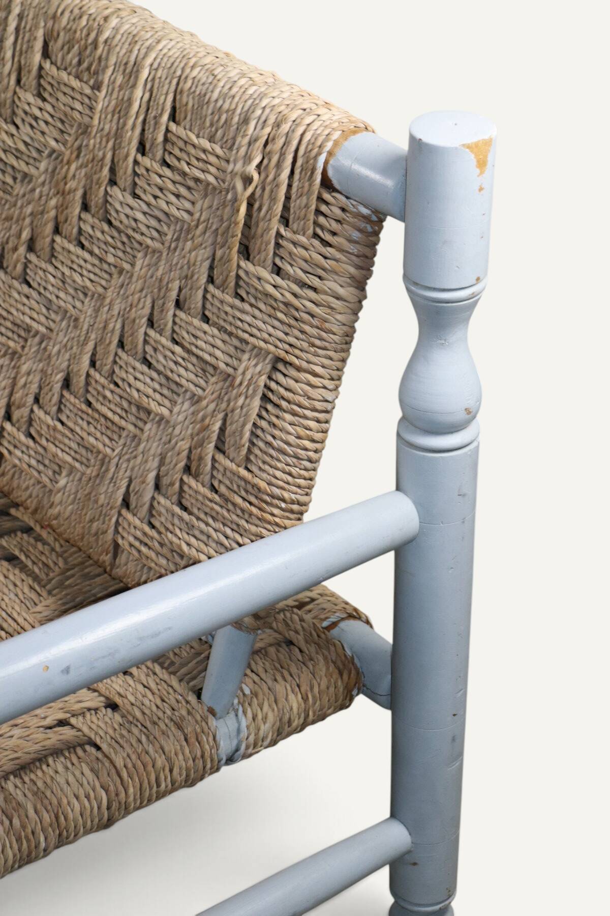 Vintage bench in braided rope and painted wood, 1950s-60s.