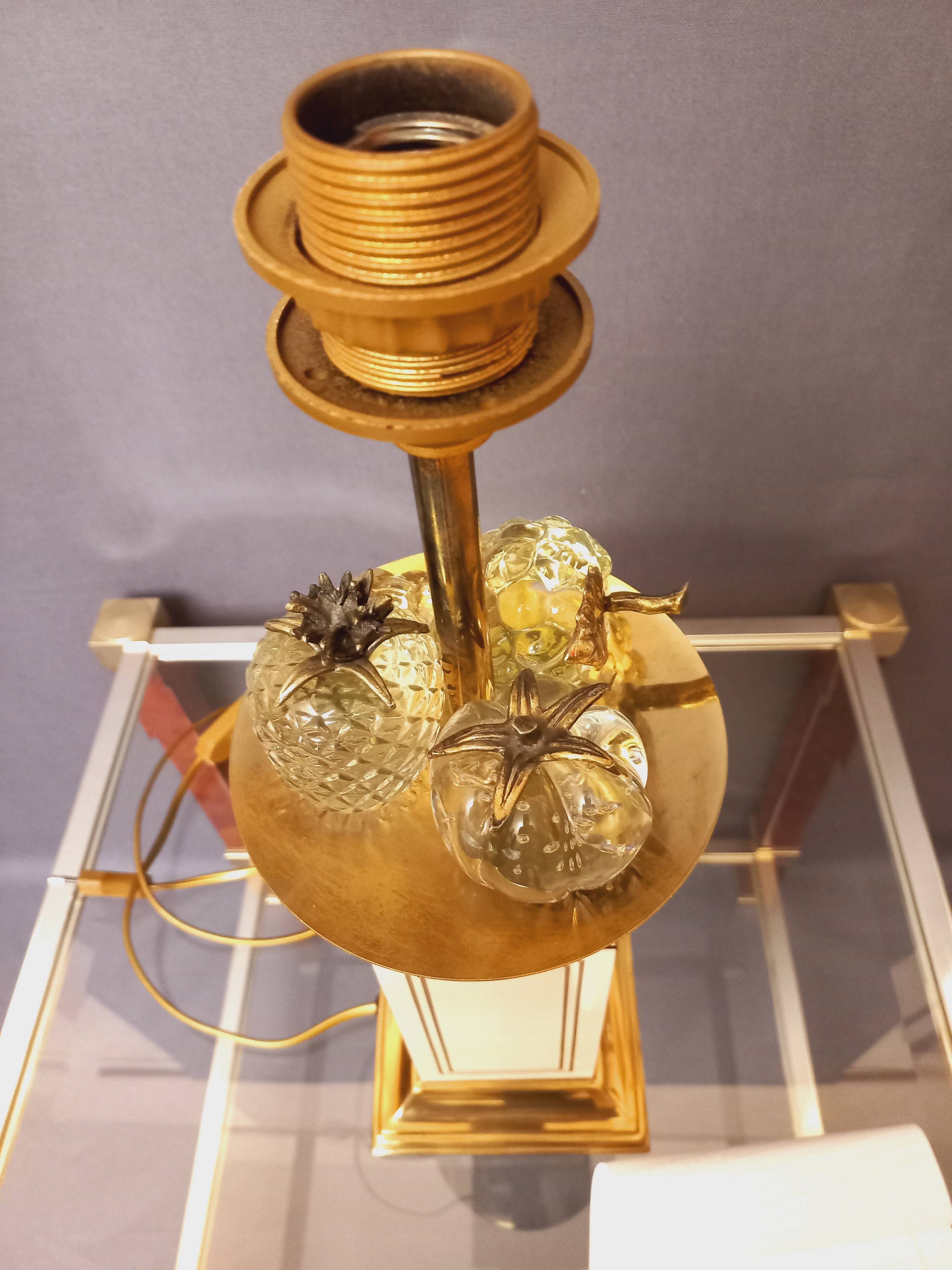 Large designer lamp in brass and ivory lacquer