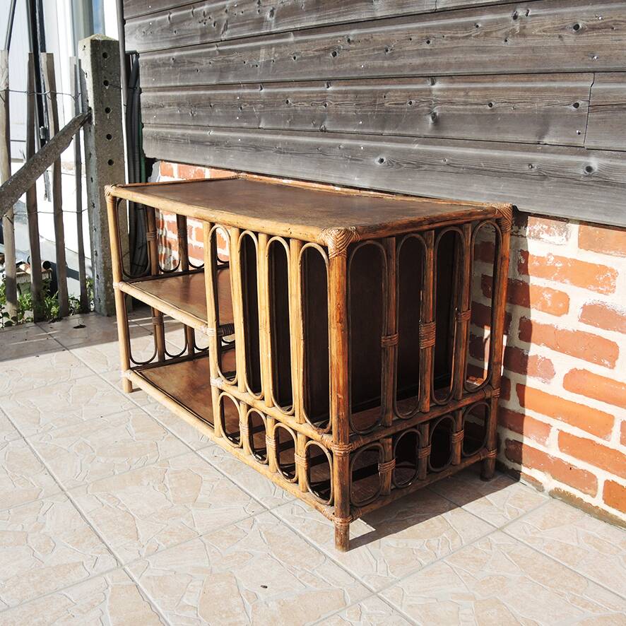 Old large hi-fi / vinyl cabinet in rattan