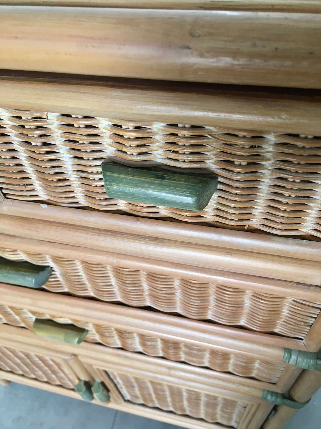 Vintage natural rattan chest of drawers 80s