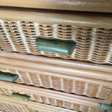 Vintage natural rattan chest of drawers 80s
