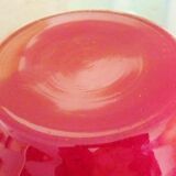 Pot-bellied, art deco vase in speckled ruby red multi-layered glass, white interior