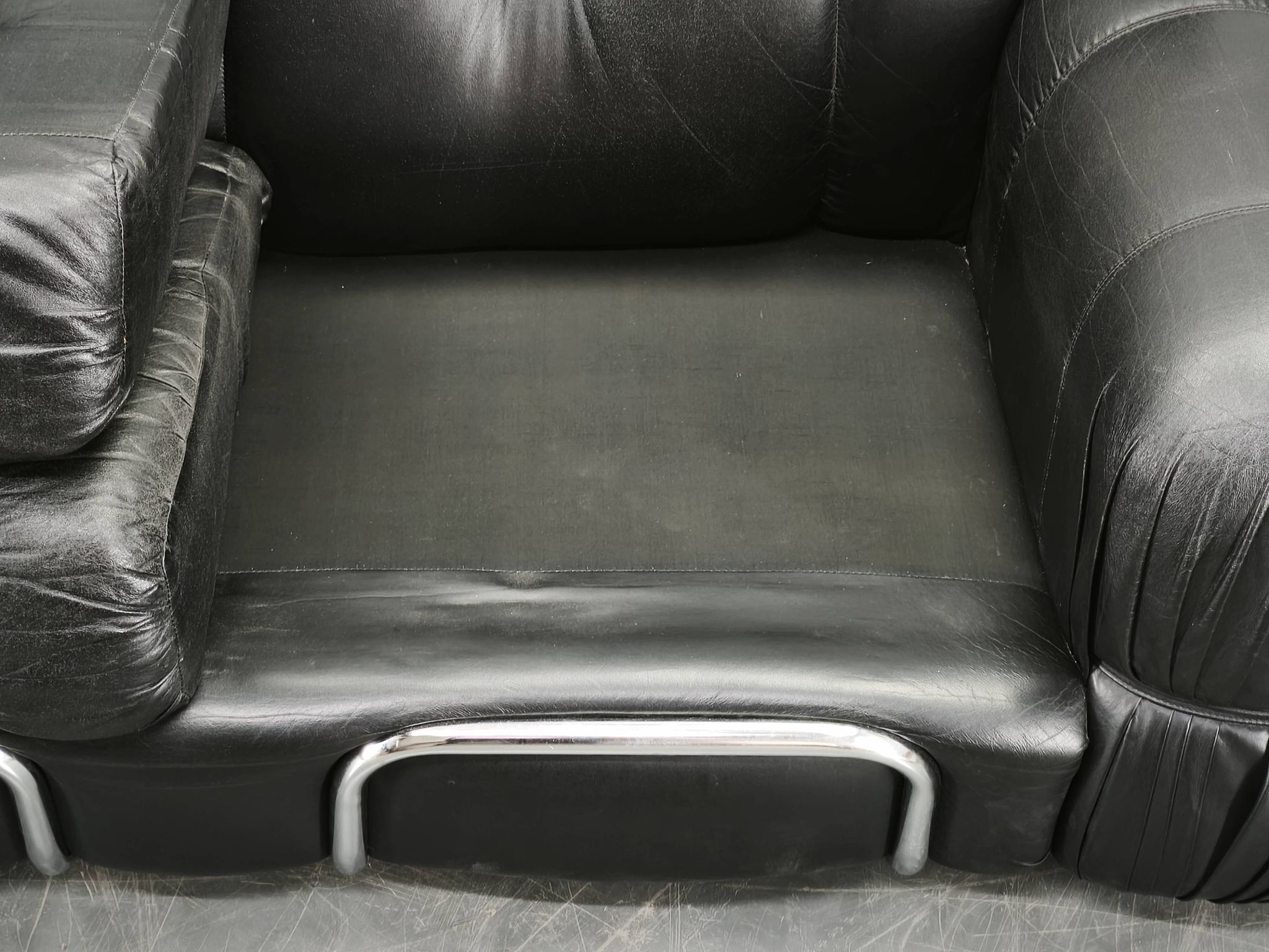 1970s Italian Two-Seat Sofa by Adriano Piazzesi in Chrome and Leatherette