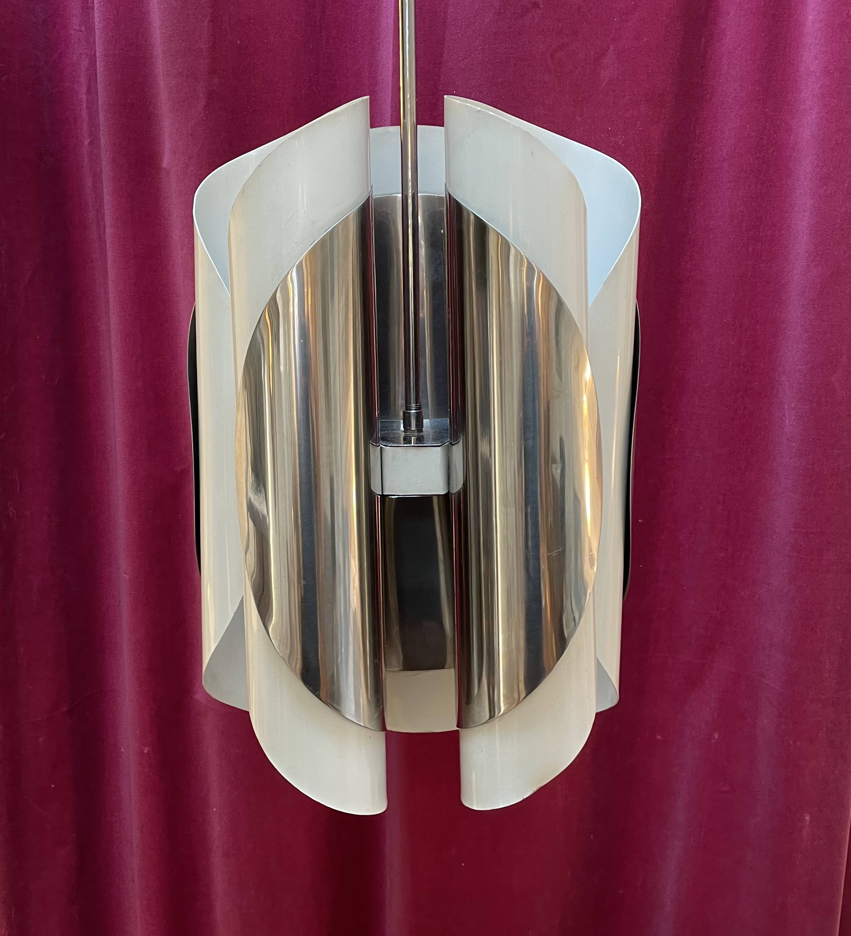 Chrome and bakelite pendant light, Italy, 1970s.