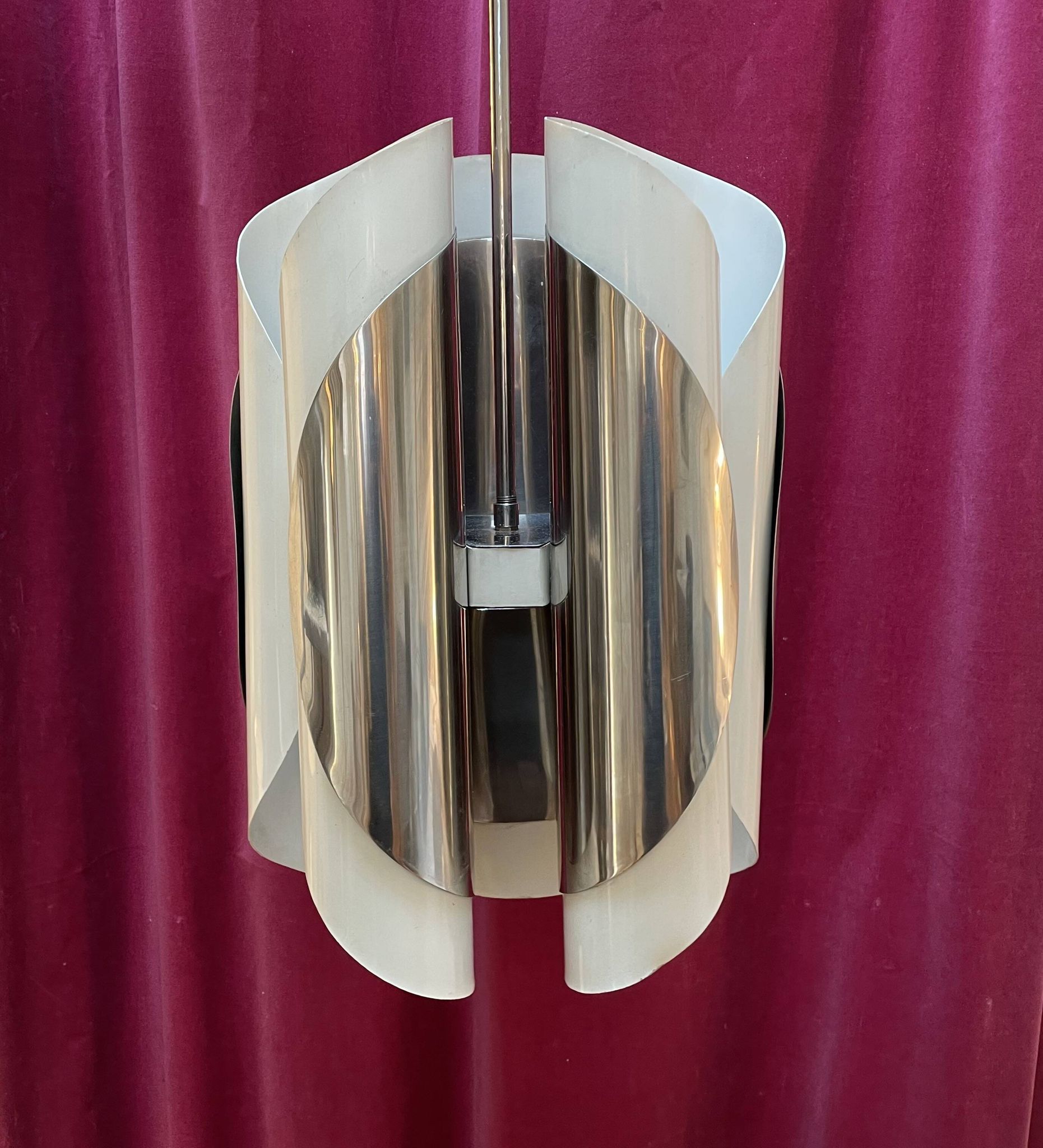 Chrome and bakelite pendant light, Italy, 1970s.