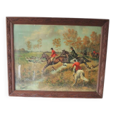 Ancien tableau encadré : chasse à courre