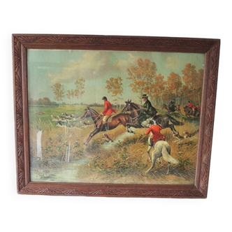 Old framed painting: hunting